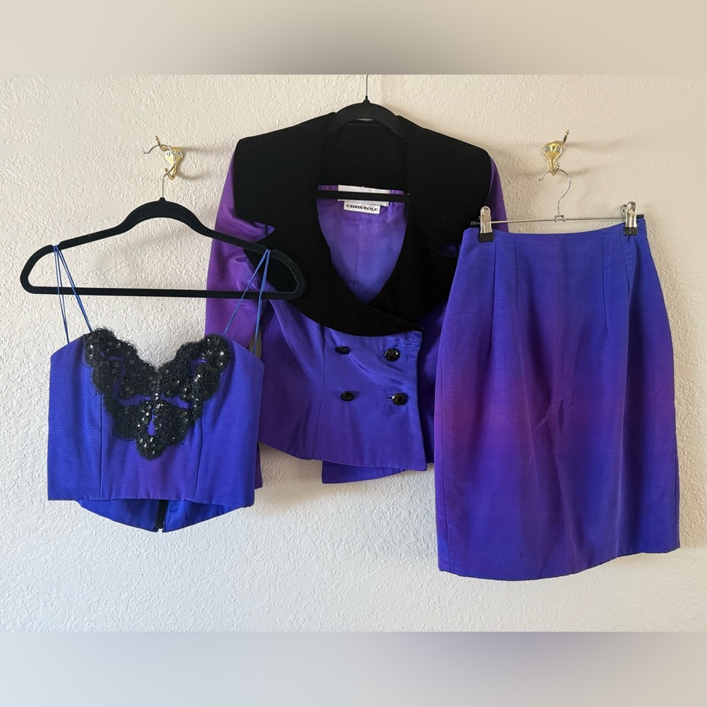 Lillie Rubin Chris Kole VTG 3 Piece Women’s Dressy Skirt Suit Set Size 6 Purple